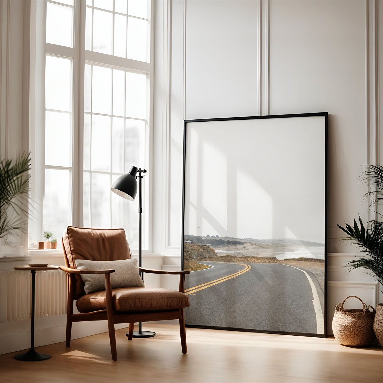 Framed photo of: Salmon Creek Beach 7457 leaning against a wall in a office loft.