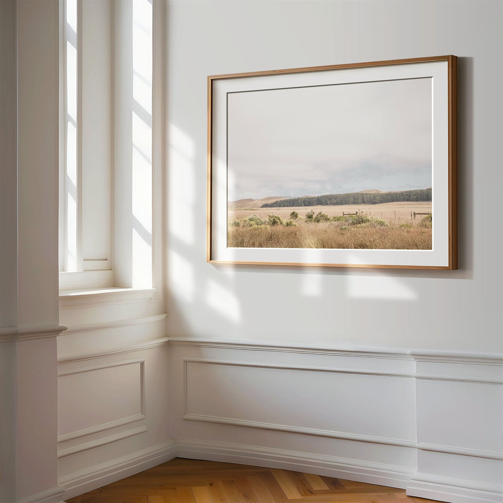 Framed photo of: Point Reyes 7153 displayed on a wall in a luxury hallway.
