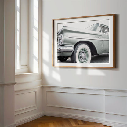 Framed photo of: Bel Air 7855 displayed on a wall in a luxury hallway.