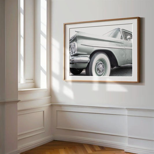 Framed photo of: Bel Air 7855 displayed on a wall in a luxury hallway.
