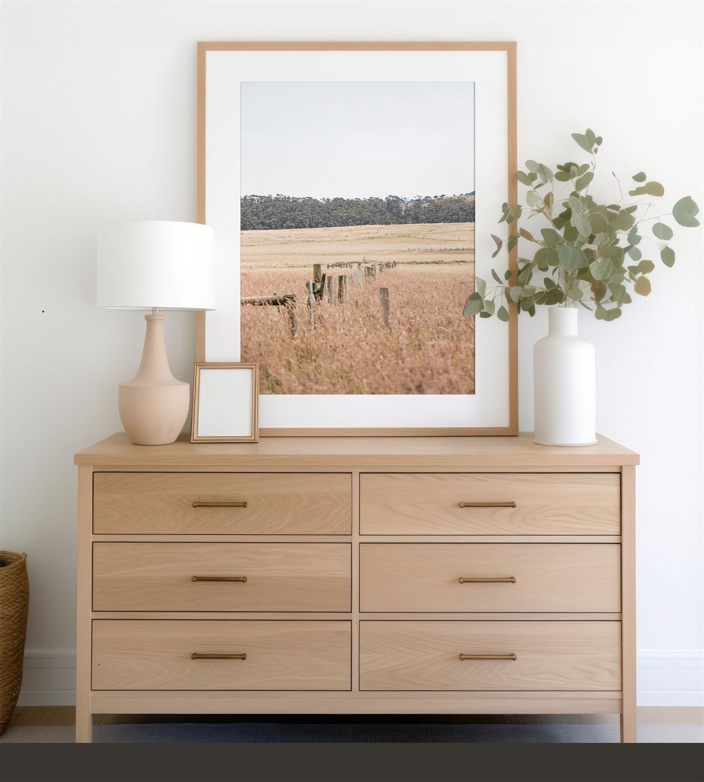 Framed photo of: Point Reyes 7188 on a light wood dresser.