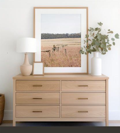 Framed photo of: Point Reyes 7188 on a light wood dresser.
