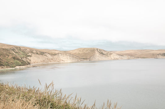 Photography by Salt Creek Prints of: Drakes Bay 7383, The rolling hills of Point Reyes above Drakes Bay, California.