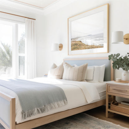 Framed photo of: Salmon Creek Beach 7456 displayed above a bed.