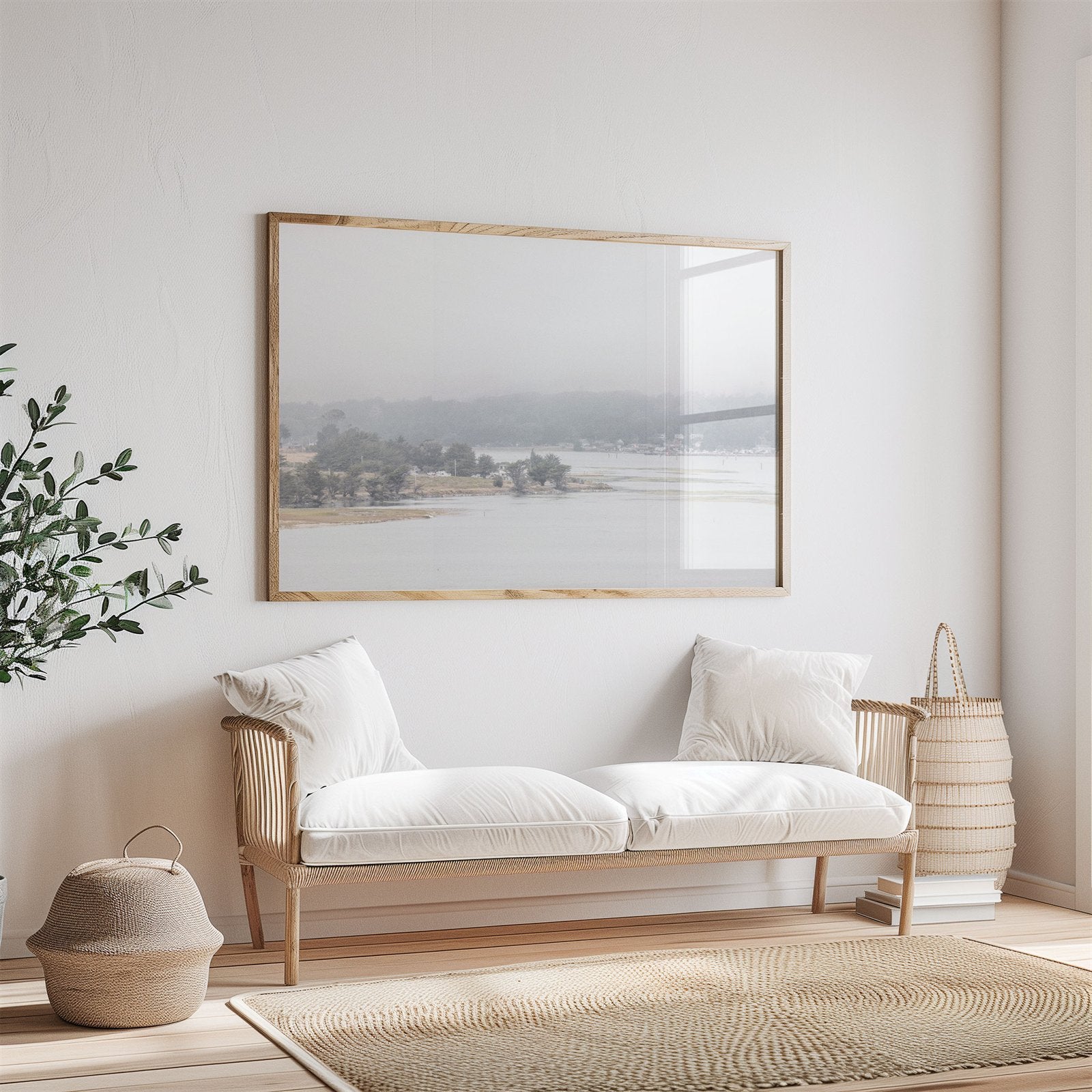 Framed photo of: Bodega Bay 7762 displayed on a wall above a couch.