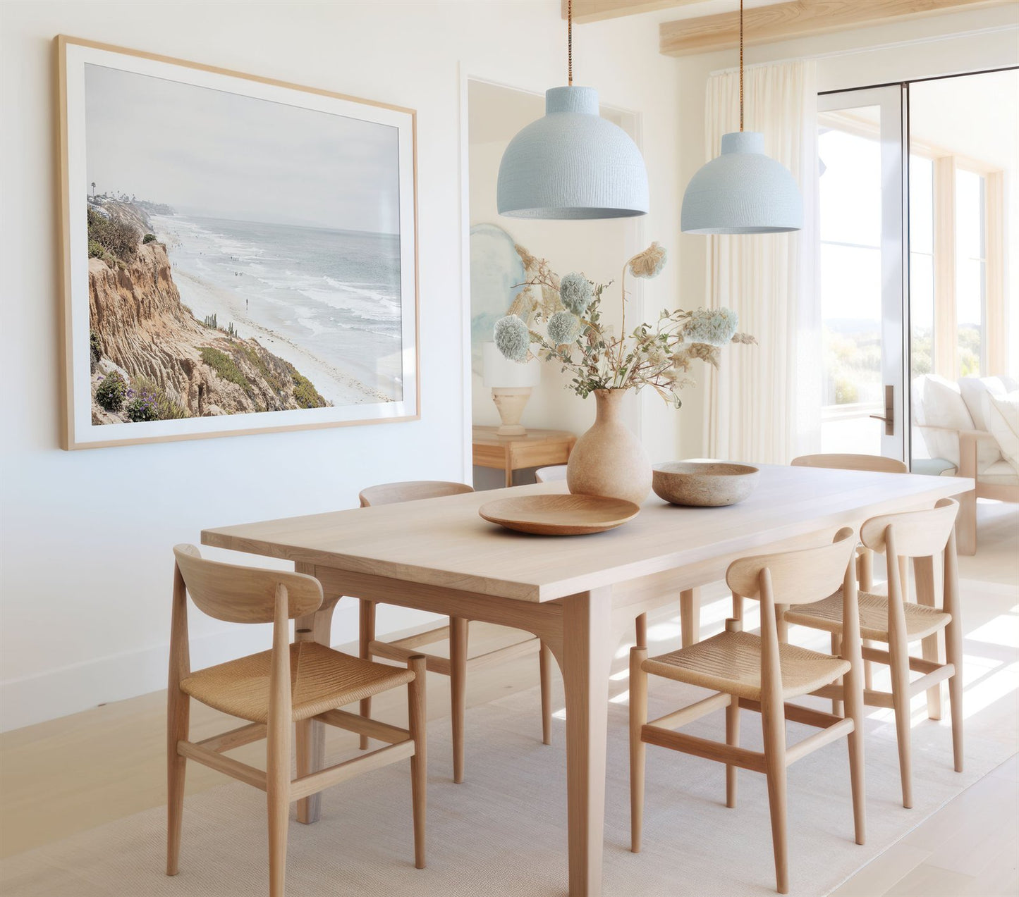 Framed photo of: Carlsbad 2309 displayed on a wall in a coastal dining room.
