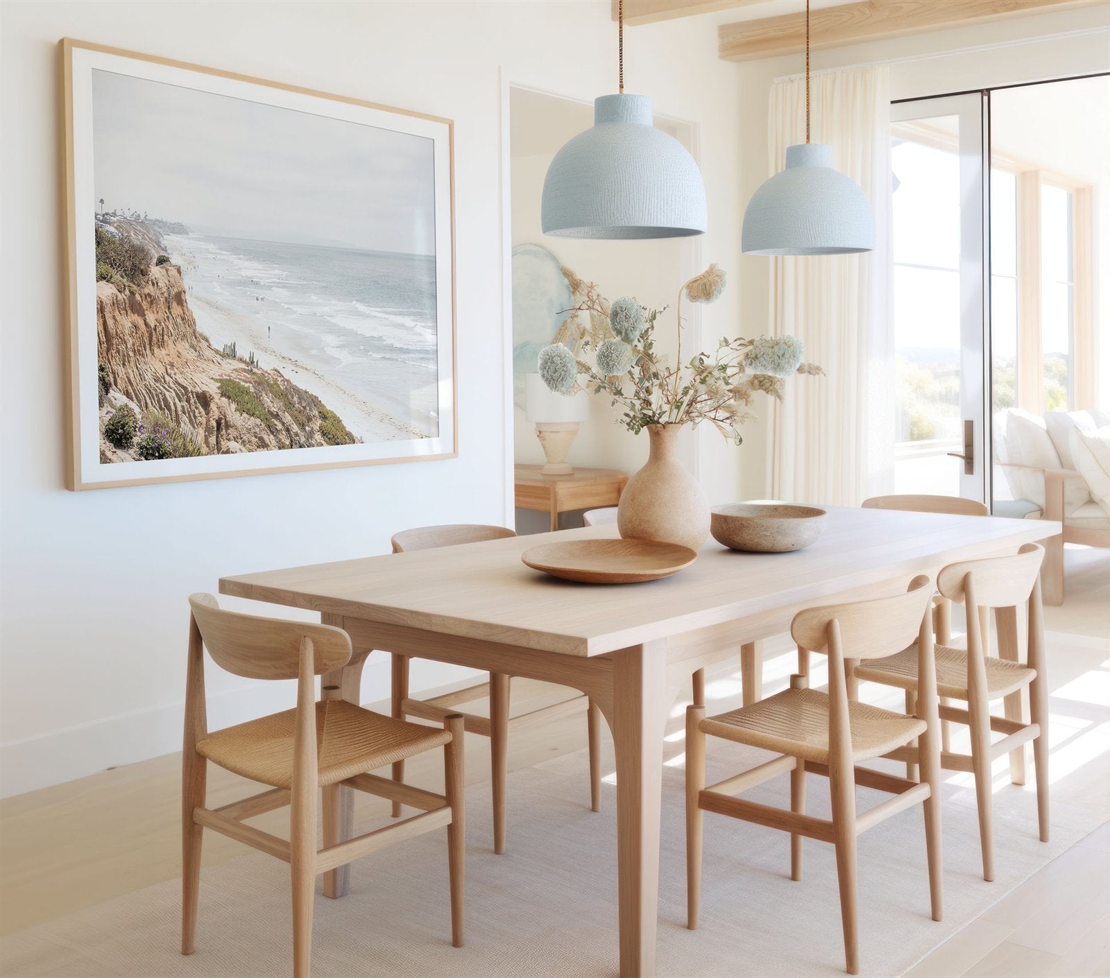 Framed photo of: Carlsbad 2309 displayed on a wall in a coastal dining room.