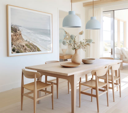 Framed photo of: Carlsbad 2309 displayed on a wall in a coastal dining room.
