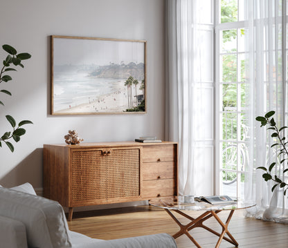 Oversized neutral coastal photography of Del Mar Beach, ideal for modern beach house interiors.